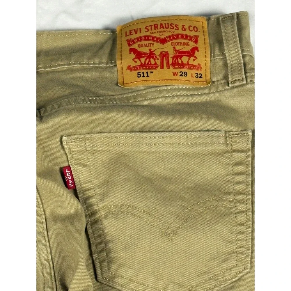 Levi's 511 Men's 29x32 Slim Fit Khaki Tan Stretch Pants WaterLess 04511-3376